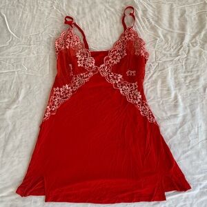 Y2K Cherry Red & Pink Lacy Babydoll Lingerie Cami Tank Top